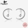 TrustDavis Genuine 925 Silver Fashion Moon Shiny CZ Stud Earrings For Women Wedding Party Fine Jewelry Gift DS1872