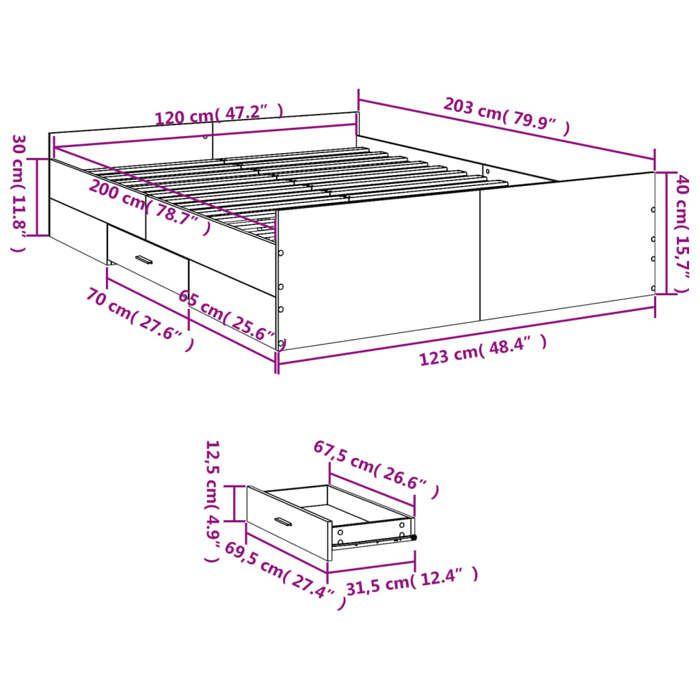 VidaXL Cadre de lit et tiroirs chêne sonoma 120x200 cm bois ingénierie, lit, lit de rangement, cadre de lit double, lit 3280302