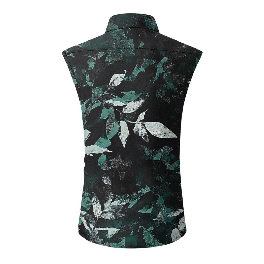 Men's Fashion Printed Sleeveless Lapel Button-Down Shirt Vest Top