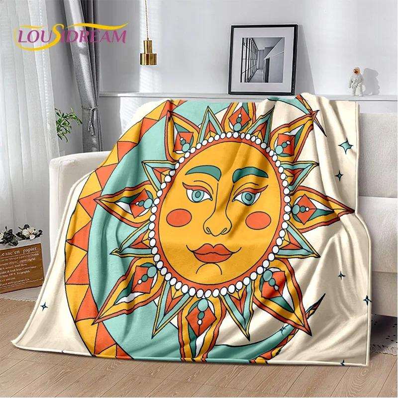 Misteriosa Manta de Franela Suave con Mandala del Sol y la Luna del Tarot para Camas, Dormitorio, Sofá, Picnic, Manta de Tiro para Ocio al Aire Libre, Regalo