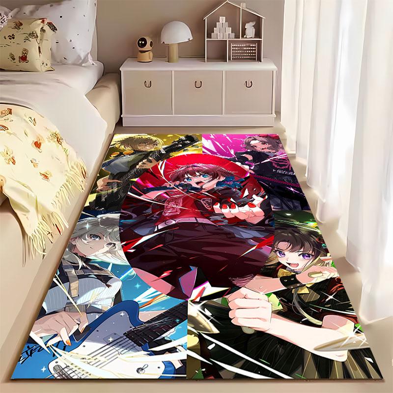 Vibrant Anime Rock Band Design suitable as a non-slip mat for the living room or bedroom sofa