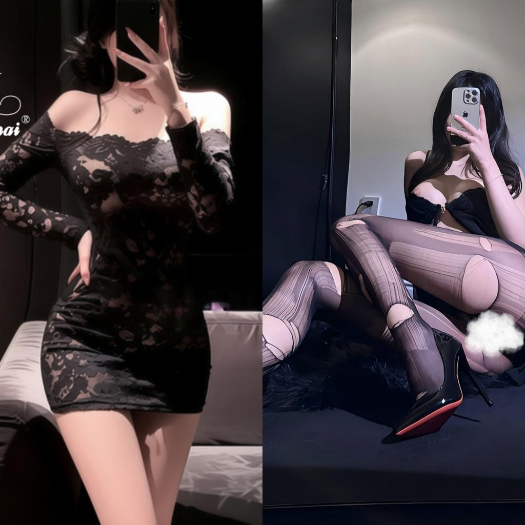 Sexy underwear pure lace hip skirt uniform sexy one-word shoulder perspective hot secretary thin dress woman