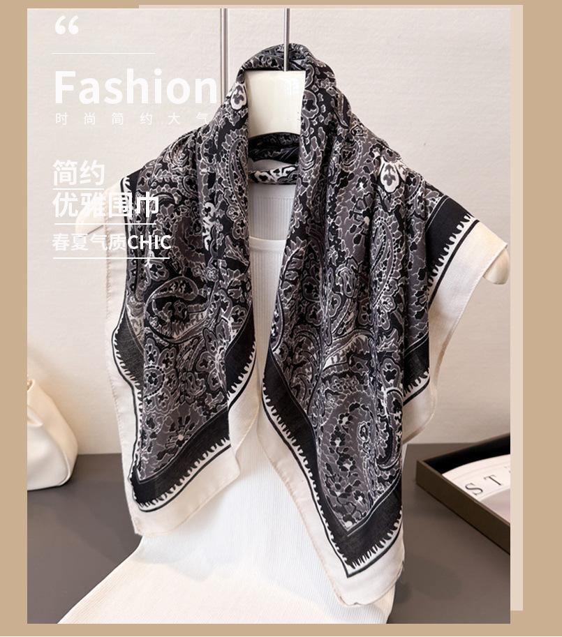Fashion Texture Herringbone Pattern Cotton and Linen Feeling Small Square Scarf Silk Scarf Imitation Velvet Headscarf Shawl Sun Protection Scarf Women