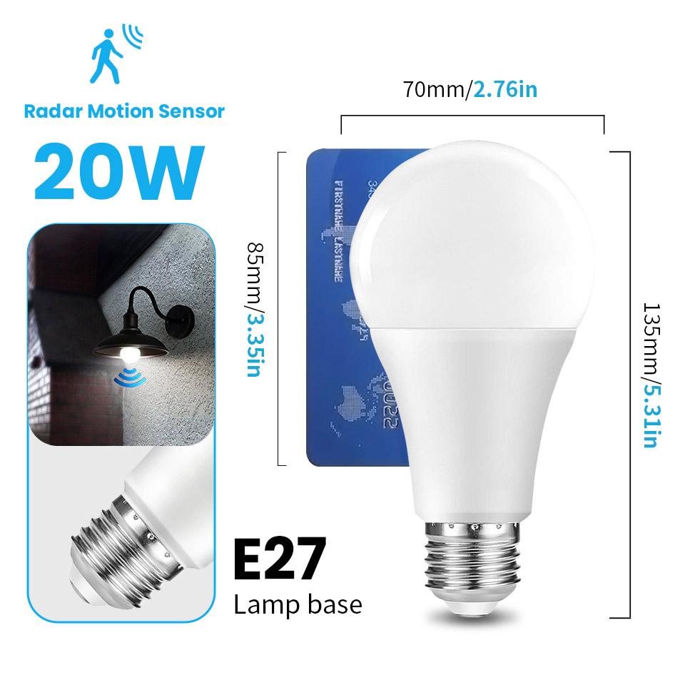2PCS /Pack LED Bulb Light E27 Radar Motion Sensor 220V White Lamp Working in Night Auto On for Home Living Room Stairs Pathway