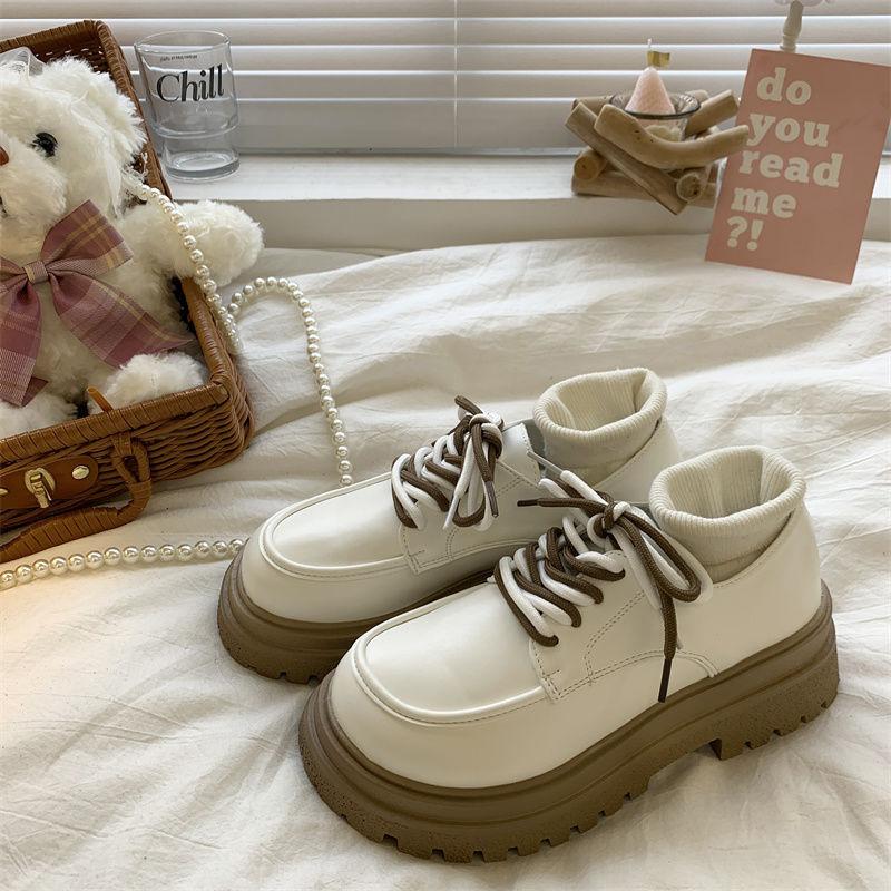 With Skirts, Small Leather Shoes, Women's Autumn 2025 New Retro British Style Velvet Versatile Round Head Thick Sole Height Increase Single