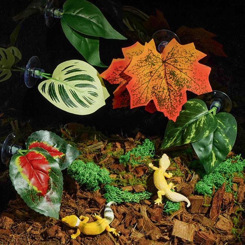 Reptiles Clear Suction Cup Artificial Plant Accent, Colorful Plastic Habitat Display Accessory for Enclosure Styling Use