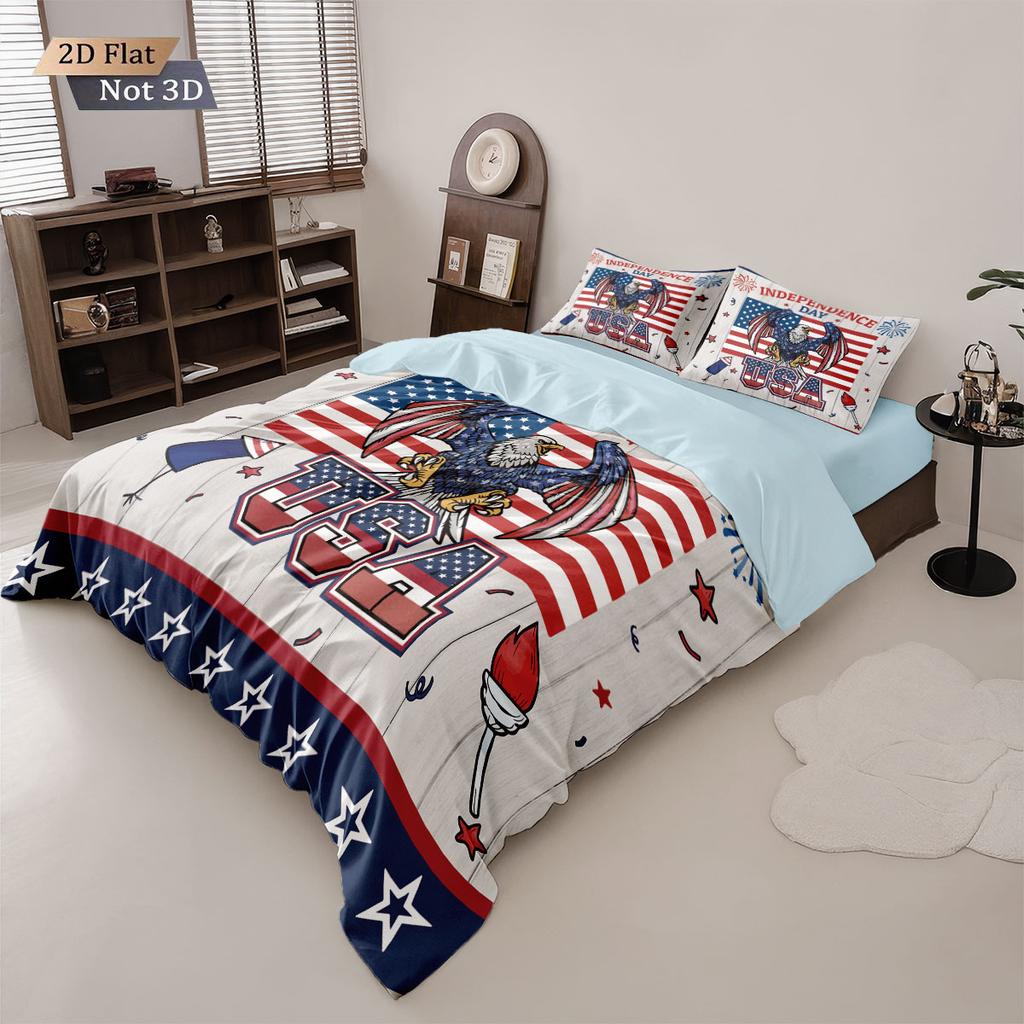 3pcs National Flag Fierce Eagle Print Coreless Down Duvet Cover Set Comfortable Bedroom Bedding Decoration Machine Washable