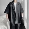 Giacca casual da uomo a maniche corte nera testurizzata, oversize, doppiopetto