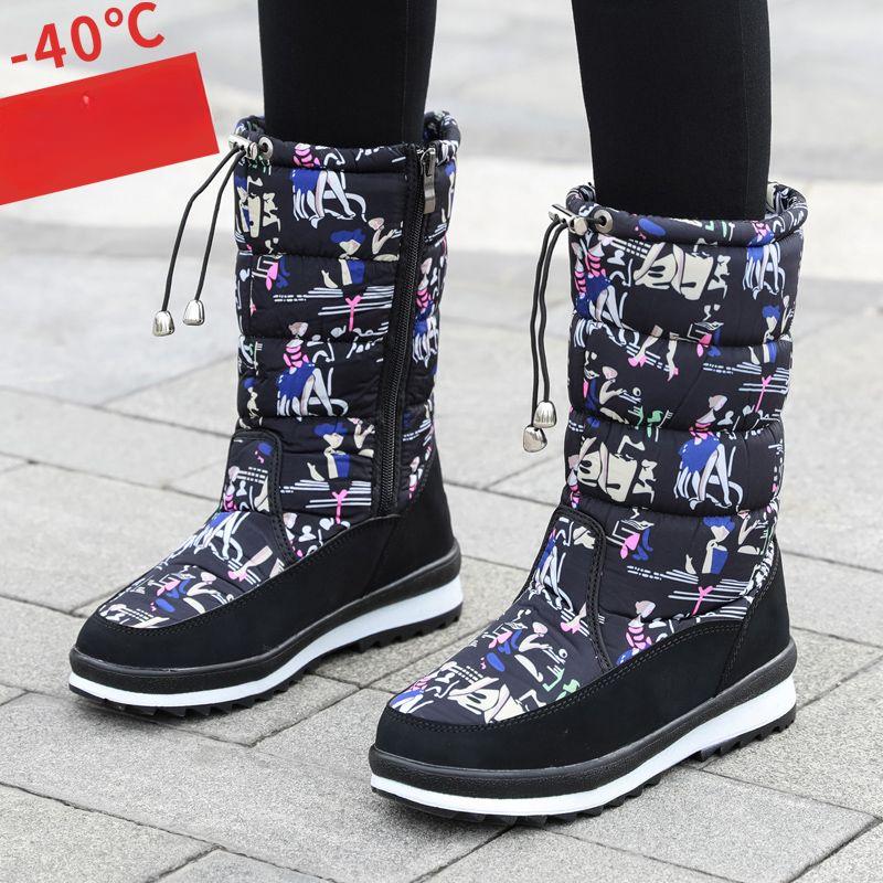 Warme Winter Samt Schneestiefel Damen Samt Wasserdicht und Rutschfest Baumwollschuhe Verdickte Sohlen Hohe Stiefel