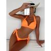 Dames Push-Up Halter Bikini Set Zijtie Tweedelig Zwempak Effen Kleur Badpak