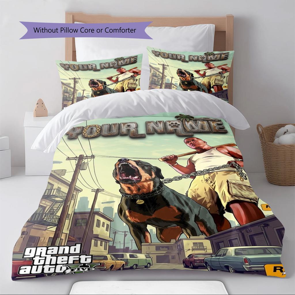 Name Custom Gta Pattern Bedding Set Quilt Cover Pillowcase Home Decor Gift (1 * duvet cover + 2 * pillowcase, without core)