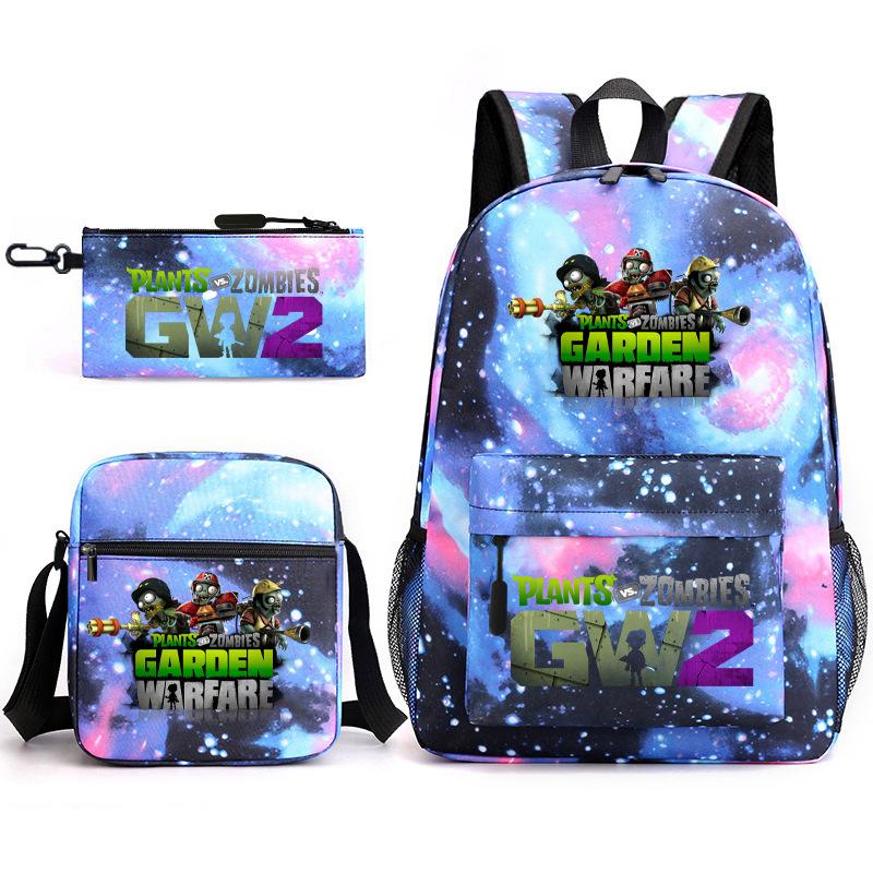 Large Capacity Schoolbag with Shoulder Strap; Student Three-piece Pencil Case Set