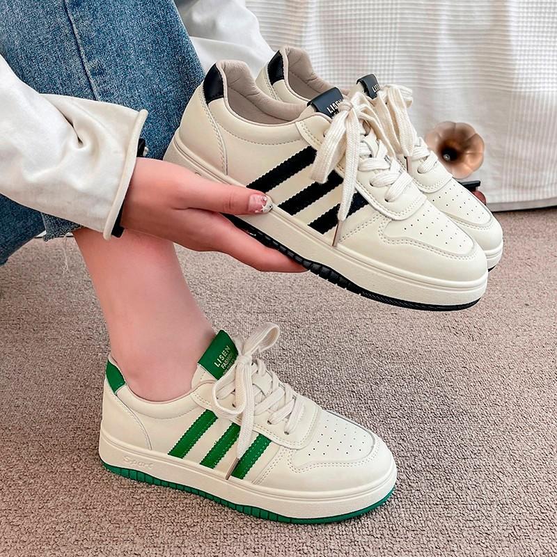 Popular Three-bar Mesh Versatile Little White Shoes Women's 2025 New Summer Retro Leather Single Shoes Sports and Leisure Board Shoes