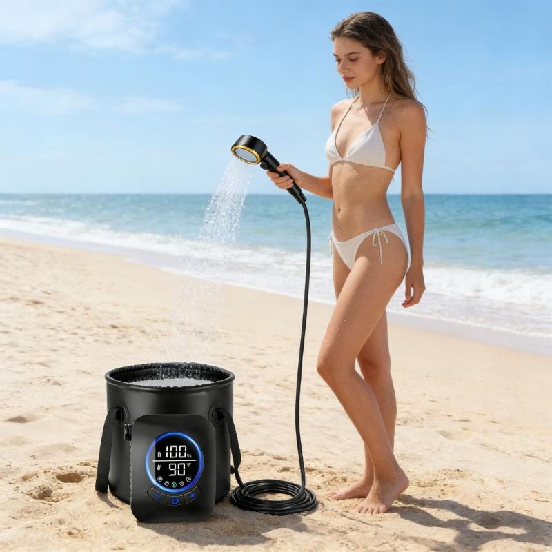 Easy To Carry Outdoor Shower With 20L Water Bag And 5 Stage Rechargeable Battery For Camping Hiking Beach