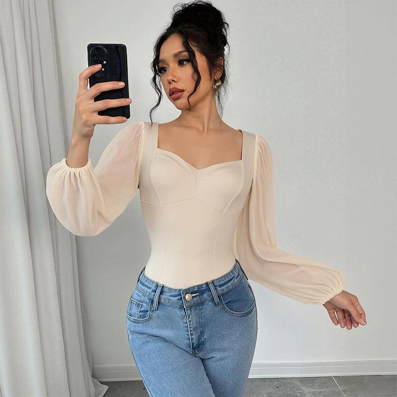 2026 New Sexy Elegant Jumpsuit Long Sleeve Solid Color Square Neck Jumpsuit