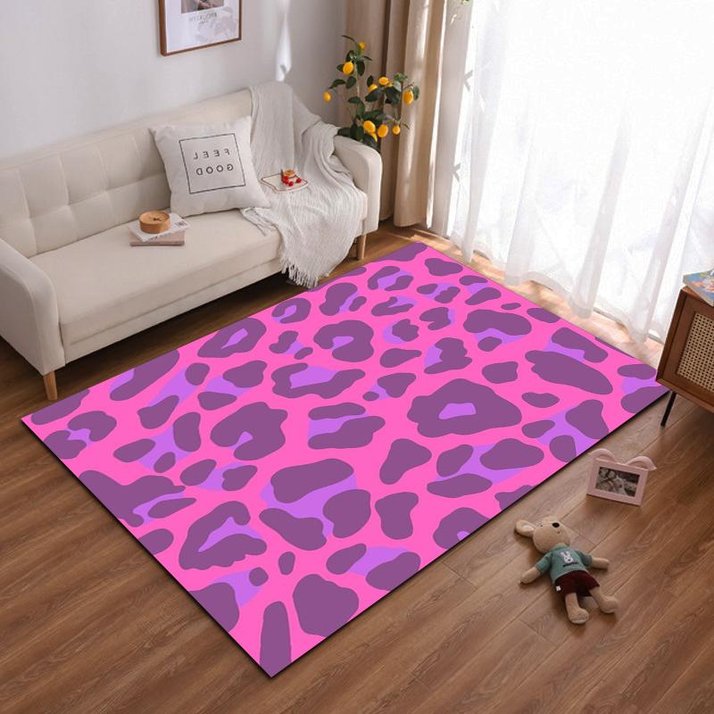 Pink and Purple Leopard Print Carpet, Modern Animal Pattern Rug Suitable for use as an anti-slip for living room bedroom sofas
