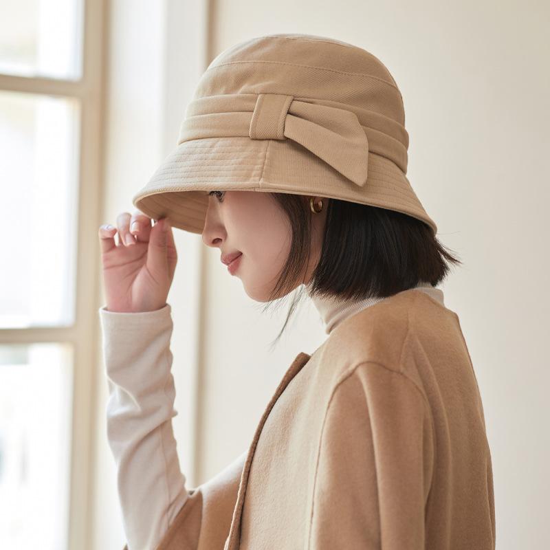 Pălărie de pescar pentru femei, primăvară și toamnă, versiune coreeană, culoare uni, pălărie cu fundă, la modă, casual, versatilă, pălărie tip bazin de iarnă