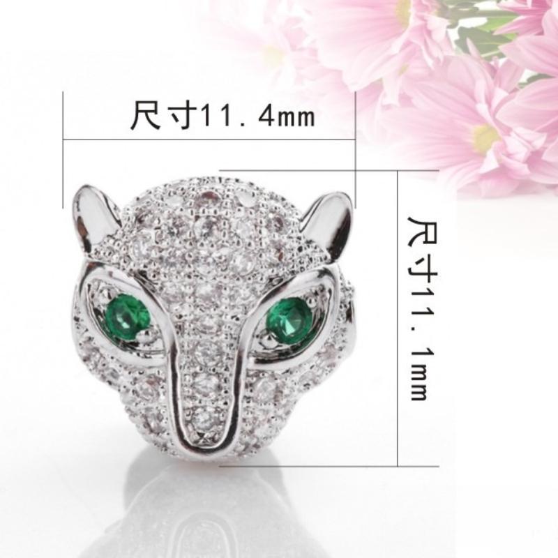 10 Pcs/lot Leopard Head Micro Inlaid Zircon Accessories Bracelet Hand String DIY Beads for Jewelry Making Supplies Wholesale