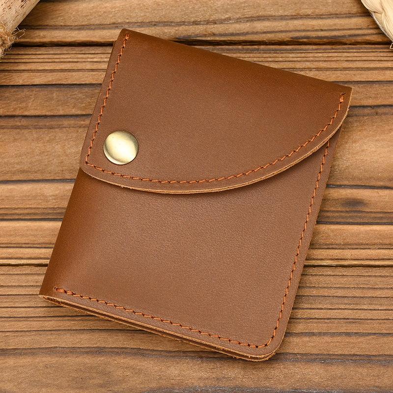 Retro Crazy Horse Leather Card Bag Men'S Leather Short Wallet Men'S Card Bag First Layer Cowhide Card Clip