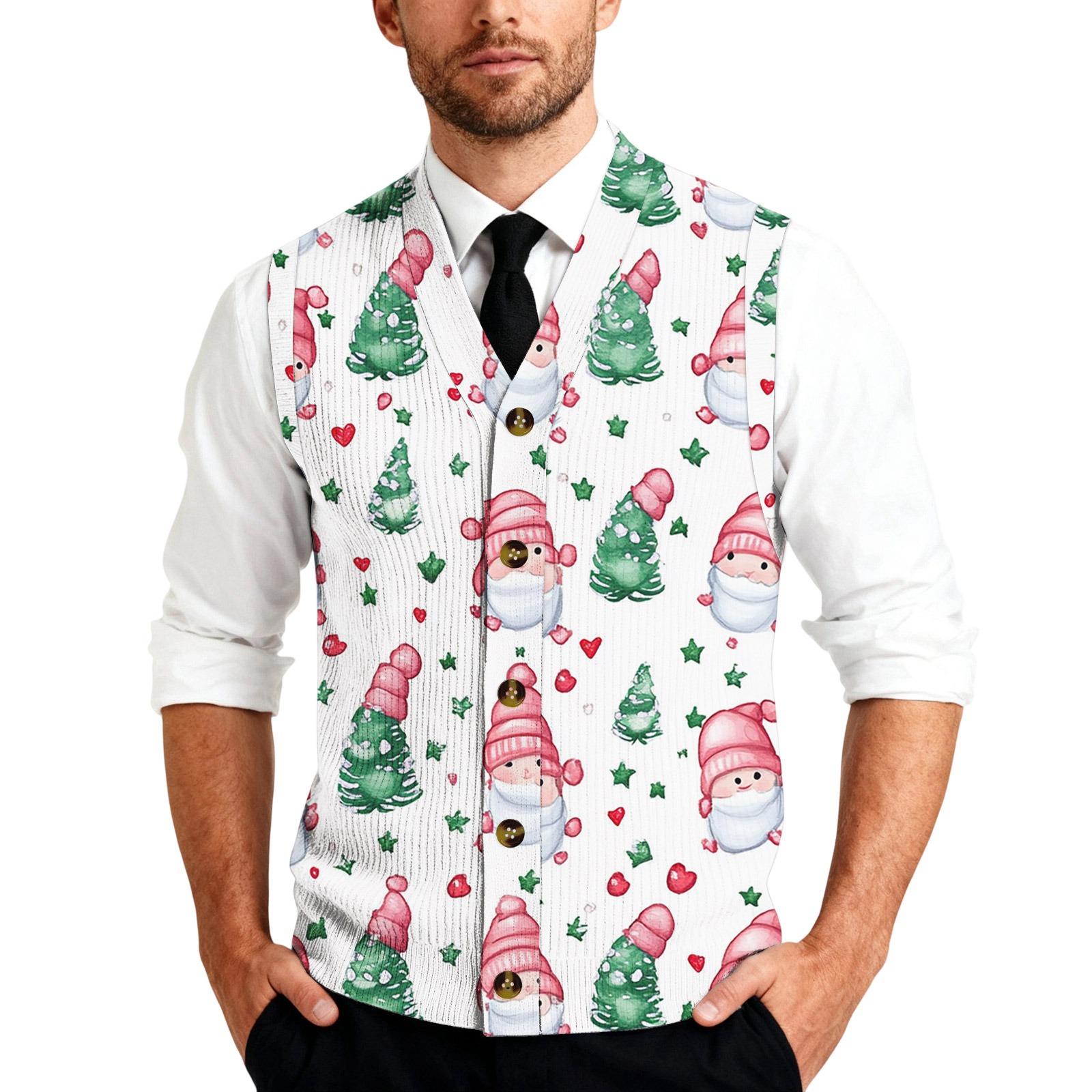 

Мужская рождественская трикотажная рубашка без рукавов на пуговицах с принтом | Легкая для праздничной и повседневной носки XXL белый