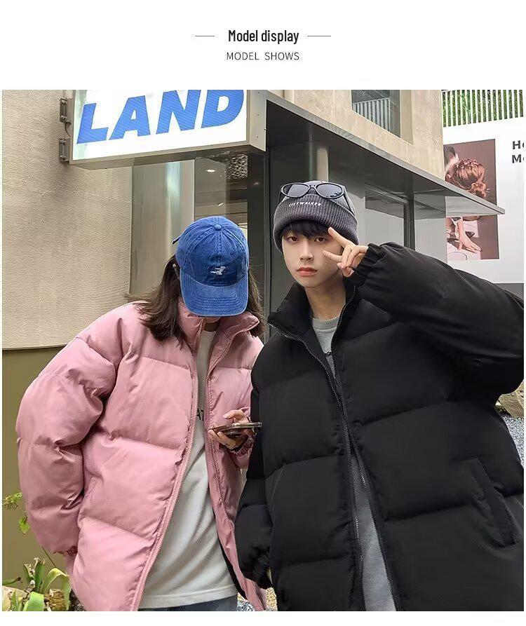 2025 Winter Unisex Hong Kong Style Down Puffer Jacket - Warm, Plus Size, Loose Fit, Thickened Cotton Coat for Couples