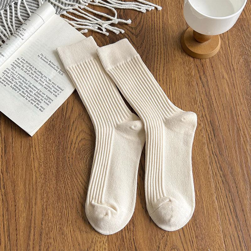 Autumn and Winter Socks, Women's Mid-calf Socks, Pile Socks, Solid-colored Cotton Socks, Versatile and Simple Socks