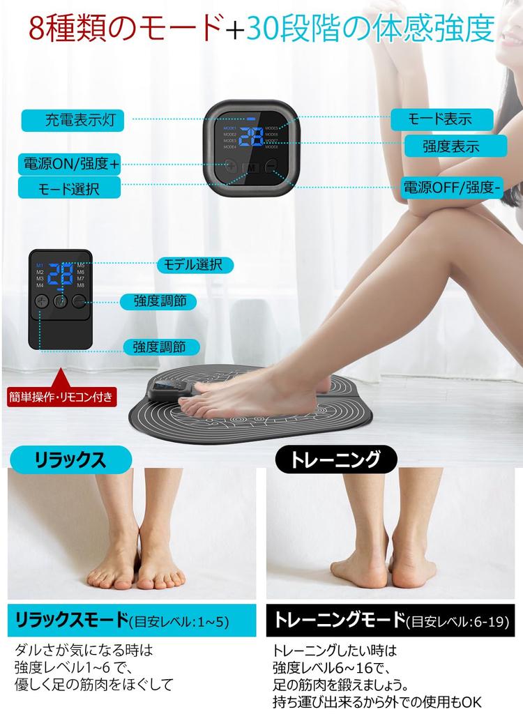 2025 New Model EMS Foot Mat for Sole 8 30 Intensity Remote Foot Foot Training for and Gift for Home Japanese Instruction Manual Care, Modes, Levels,