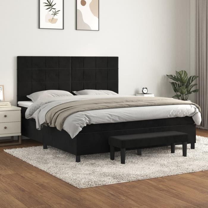 3137859 vidaXL Lit à sommier tapissier avec matelas Noir 180x200 cm Velours