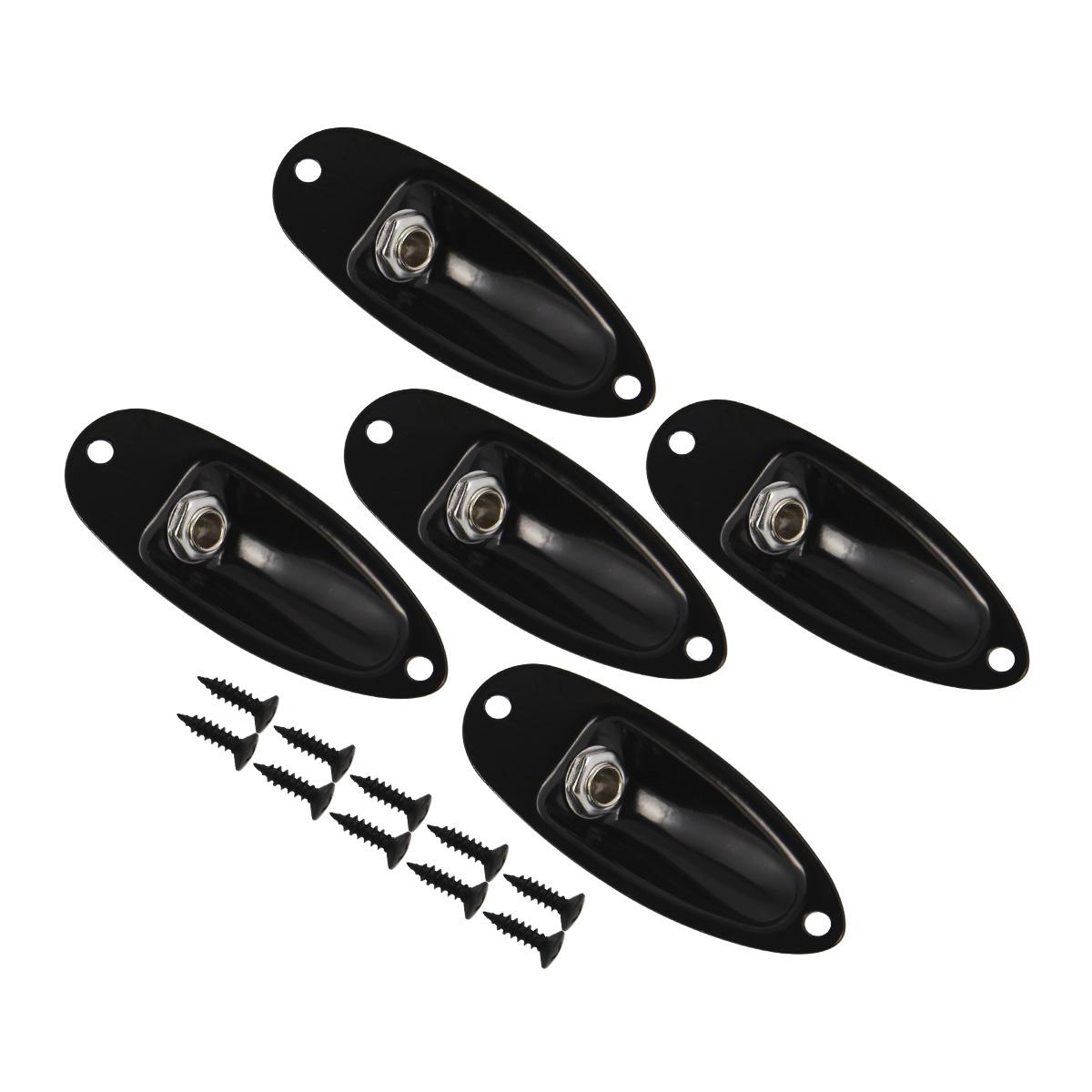 FLEOR 5pcs Boat Style Guitar Jack 1/4  6.35mm Electric Guitar Output Jack Plug Socket, Black / Chrome
