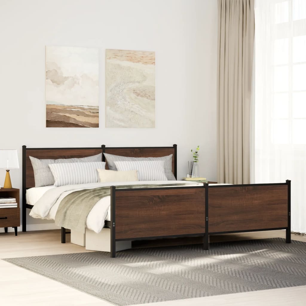 Metal Bed Frame Without Mattress Brown Oak Effect 200x200 Cm
