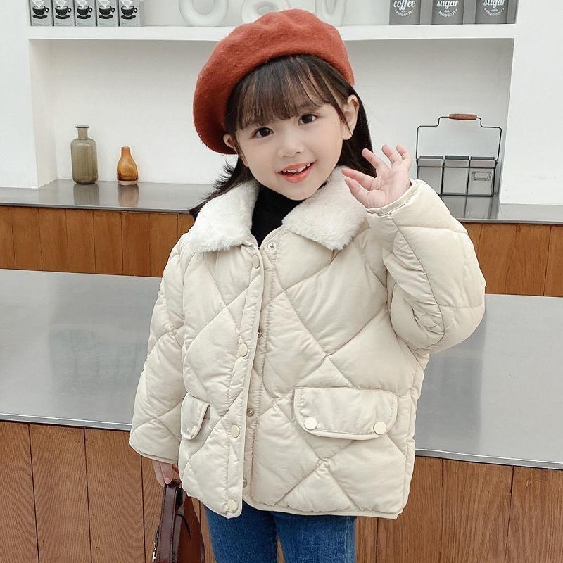 Solid Color Children's Cotton Wear Down Jacket Boys and Girls Personality Thickening Warm Fur Collar Coat