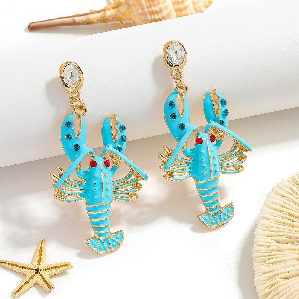 Ocean Series Personalized Earrings Diamond Lobster Decorative Earrings Lobster Earrings  Vacation