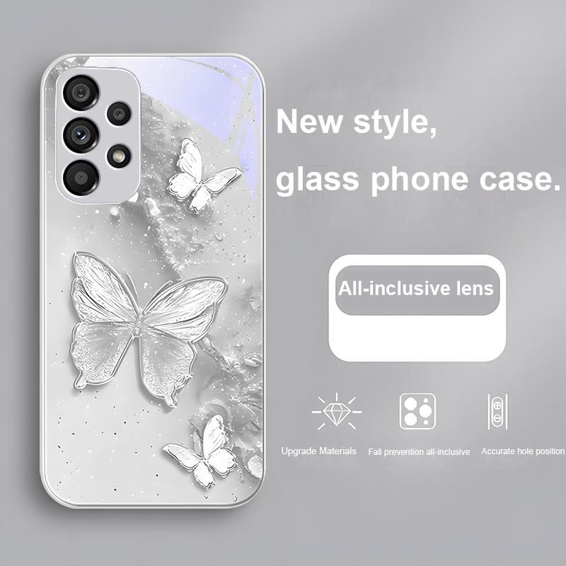 Golden Butterfly Pink For Samsung Galaxy S23 U Ltra 24 Plus S20 21 FE S25 Ultra A70 A72 73 51 52 53 Tempered Glass Phone Case