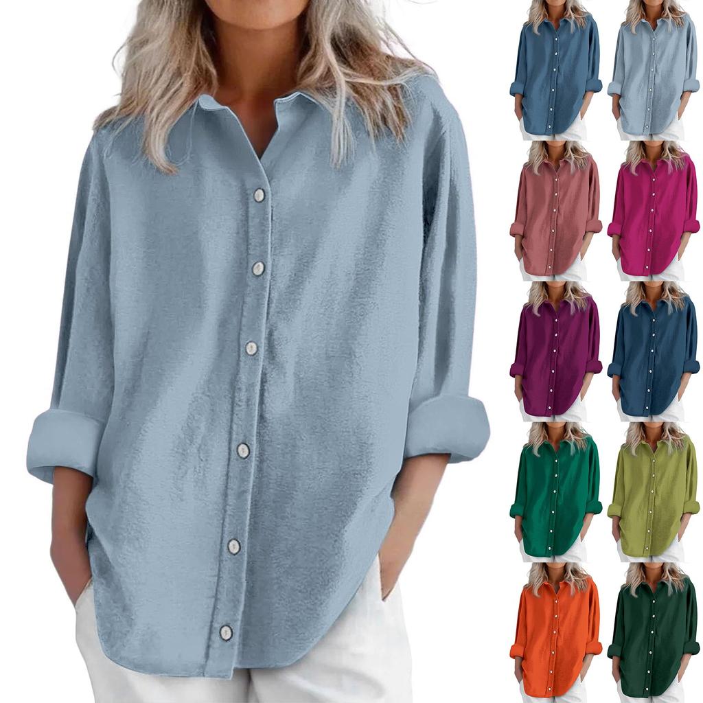 Women's Fashion Casual Solid Colour Cotton Button Cardigan Long Sleeve Top