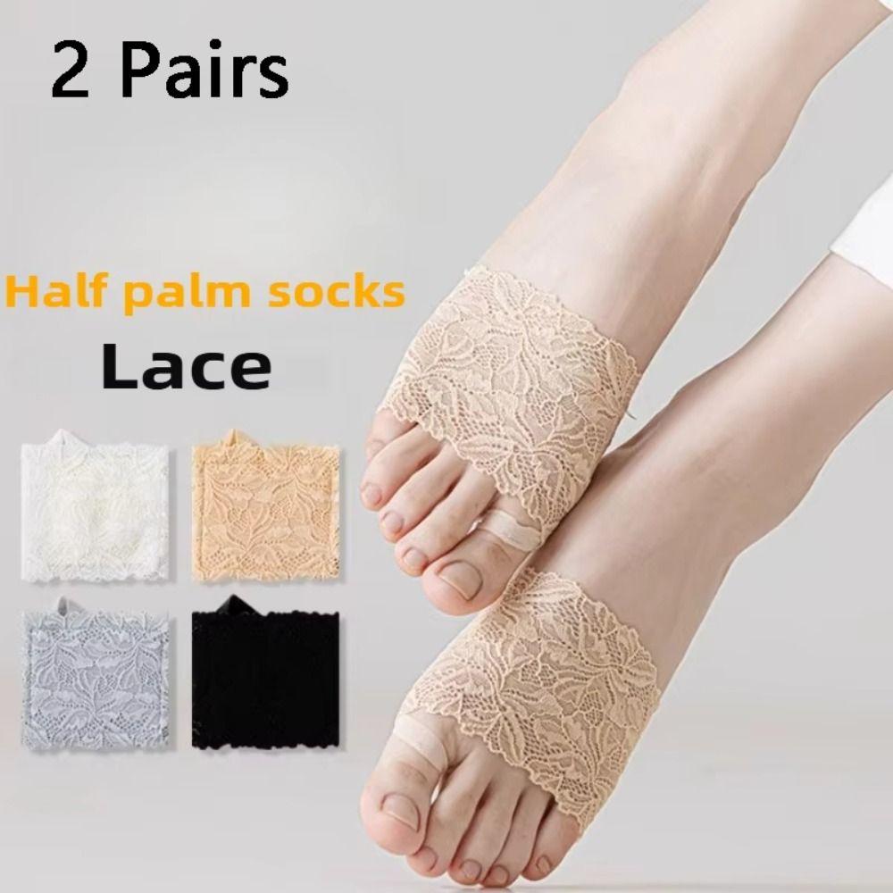 2 Pairs Black Grey Nude White Invisible Lingerie Socks Non Slip Lace Foot Cover  Women