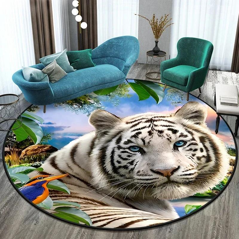 Cute Tiger Round Area Rug – Soft Non-Slip Kids Floor Mat – Playful Animal Carpet for Living Room, Bedroom or Playroom Decor
