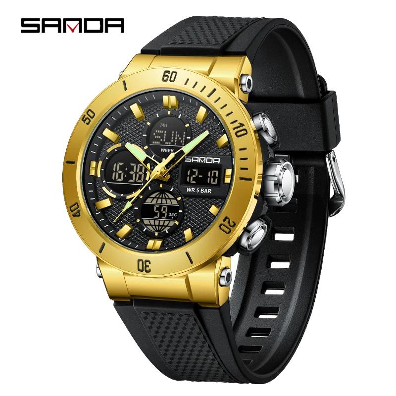 SANDA Sport Men's Watches Fashion Luxury Waterproof Multi Function Quartz Wristwatches Military Digital Date Week Luminous Clock