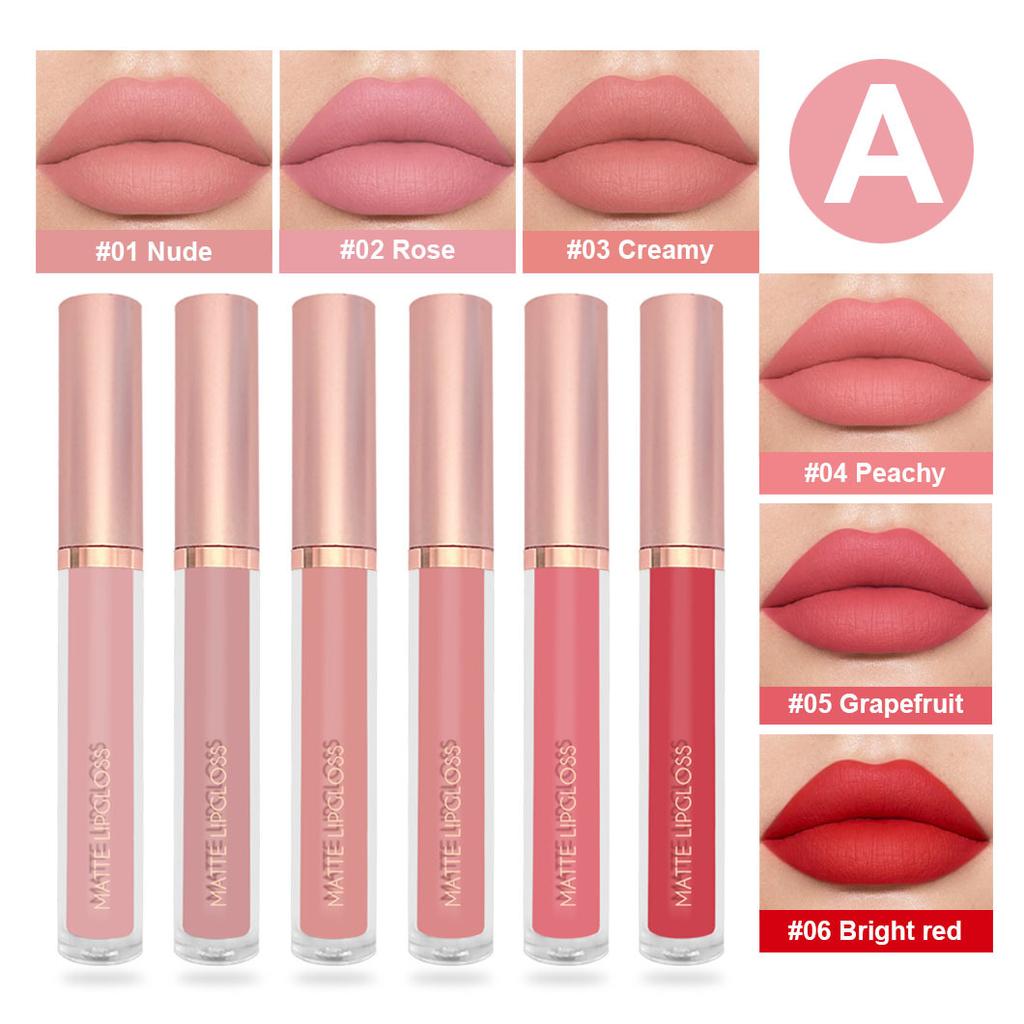 JYL 6-pack Lip Gloss Set with Matte Lip Gloss and Non Fading Lipstick