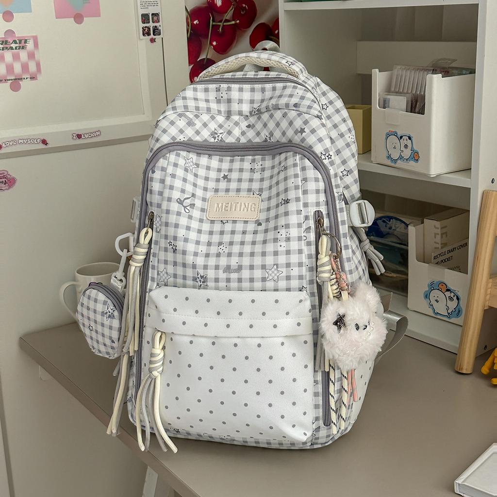 Schoolbag high value Japanese plaid small fresh junior high school students large capacity new school style casual versatile backpack