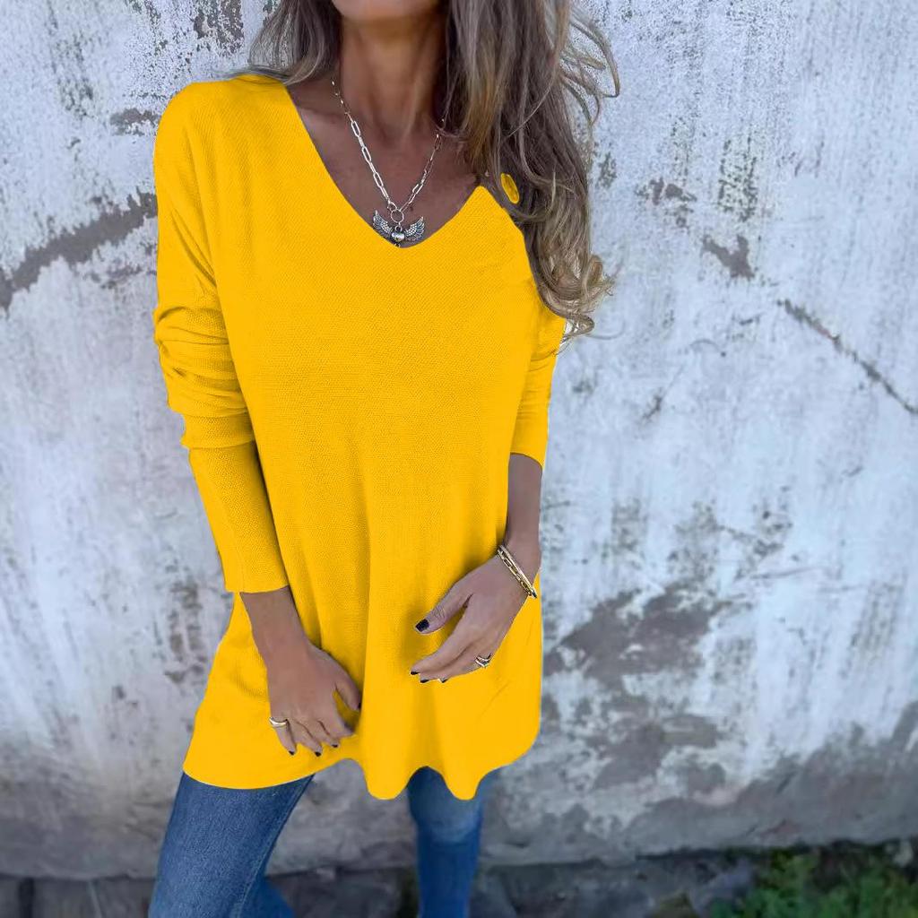 European & American 2026 Spring/Autumn Solid V-neck Knit Loose Women's Top