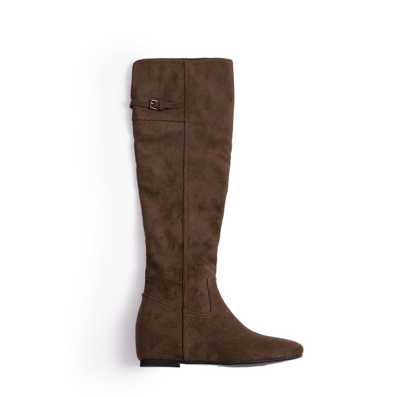 High boots 3cm inner height increase pointed round head buckle belt Maillard wind pile over knee boots women 40 5790₽