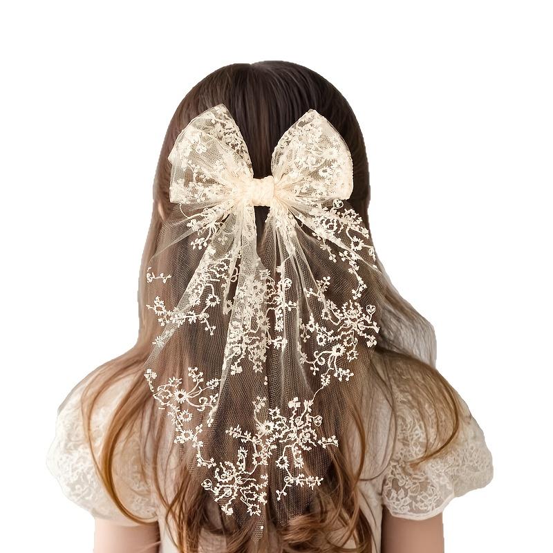 1pc Lace Bow Hair Clip with Rhinestones - Long Tassel Hair Accessory for Women, Perfect for Halloween, Weddings, Formal Events