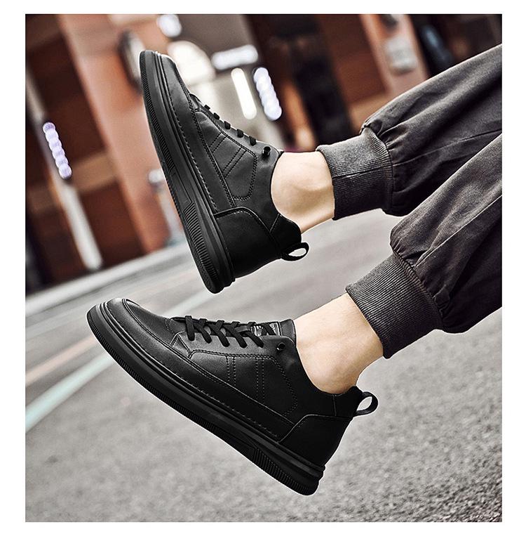 Men's Height-Increasing Platform Sneakers - Thick Sole, Cowhide White, Low-Top, Casual Sports Shoes for Spring