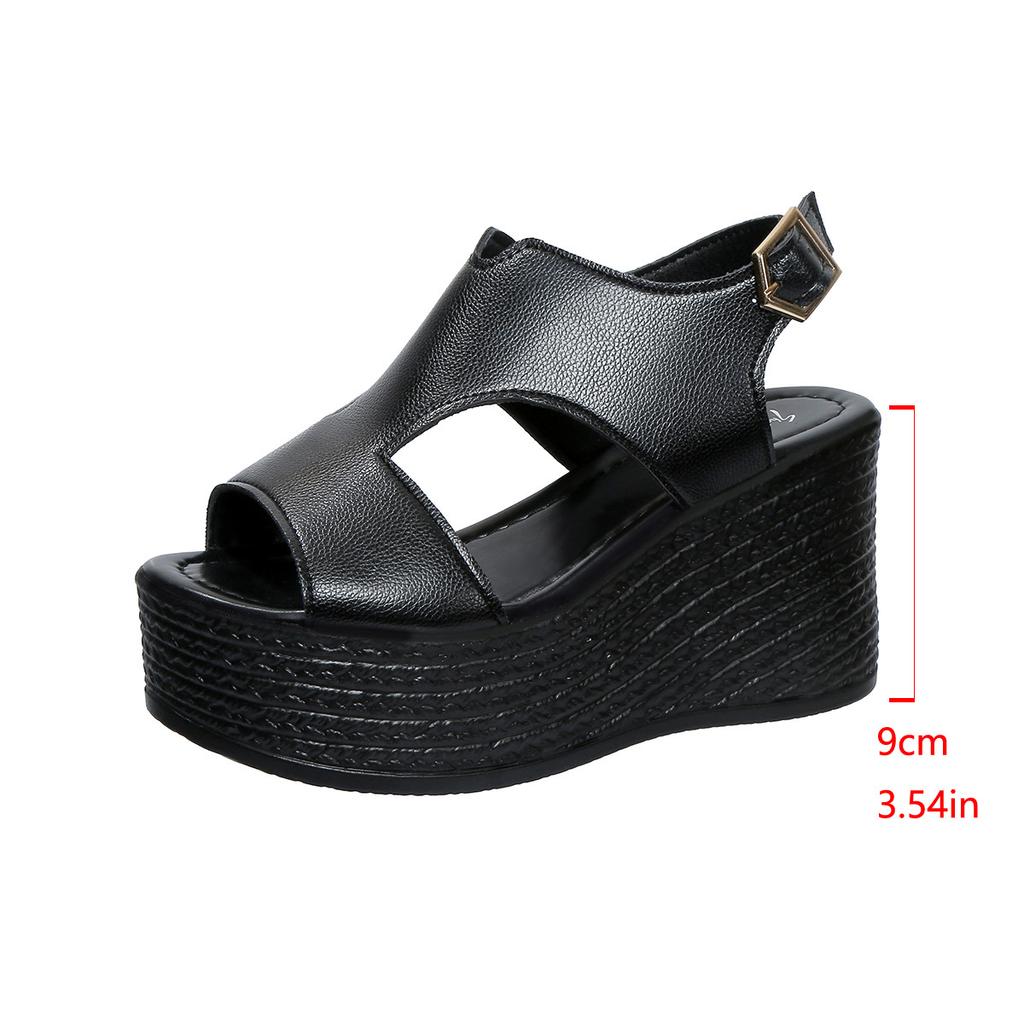 Französische Sandalen Damen Fischmaul Keilabsatz Ein-Knopf Römerschuhe Größe 43 2025 neu Feenstil Muffin-Schuhe 9cm