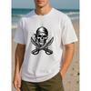 European Sizes Adventure Pirate Skeleton Double Blade Men's Printed Short-sleeved Shirt, Spring, Summer, Autumn and Winter Trendy Top