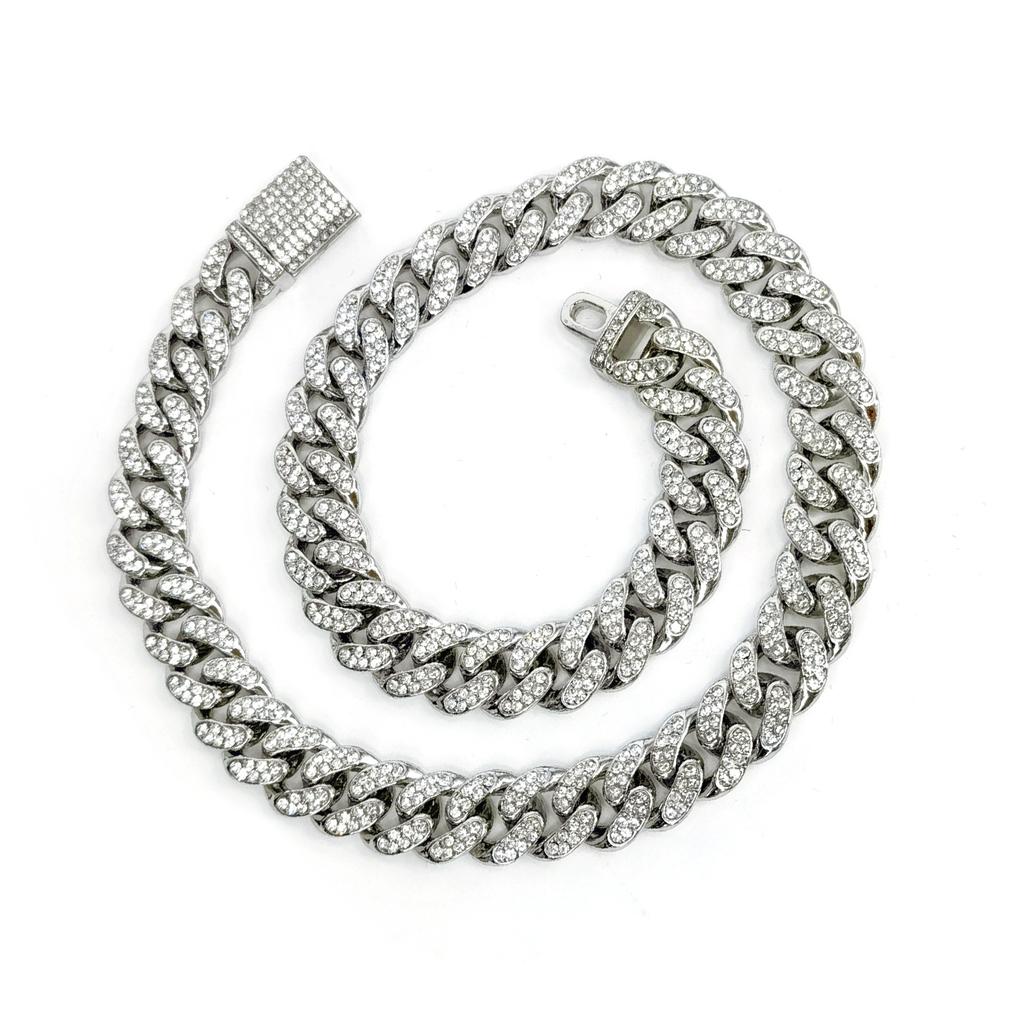 Cuban Link Chain 20cm Bracelet 50cm Necklace Alloy Fashion Accessory for Men Women Silver Color