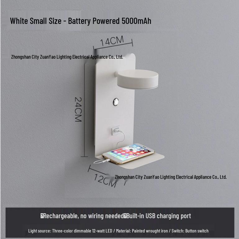 USB Charging LED Wall Lamp: Dimmable Bedroom and Study Light, No Wiring Needed