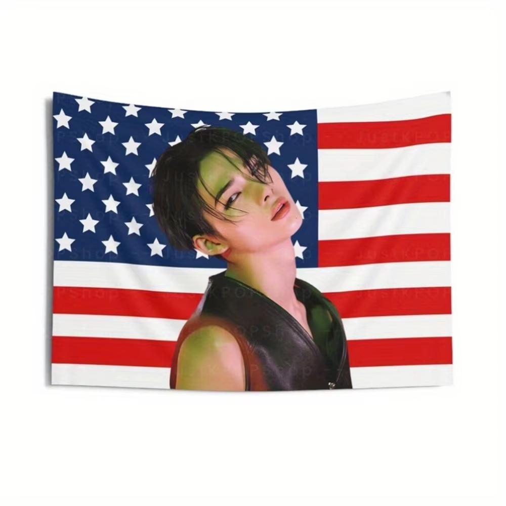 Niki Kpop Concert Banner American Flag Wall Tapestry Aesthetic Bedroom Backdrop Cloth Fan Gift Printed Hanging Decor for Concert