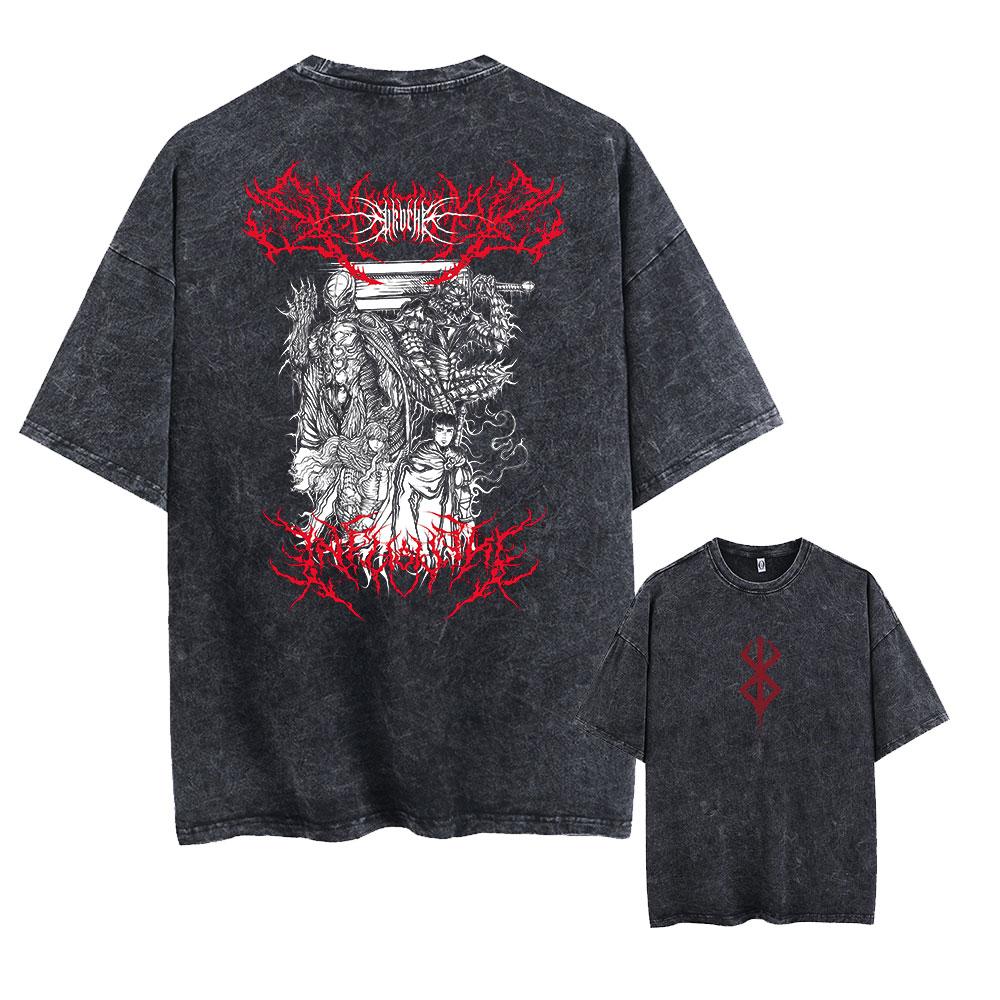 

Вінтажний washed футболка з аніме принтом Harajuku Streetwear Графічна футболка Літній топ з коротким рукавом Бавовняна футболка для жінок чоловіків S