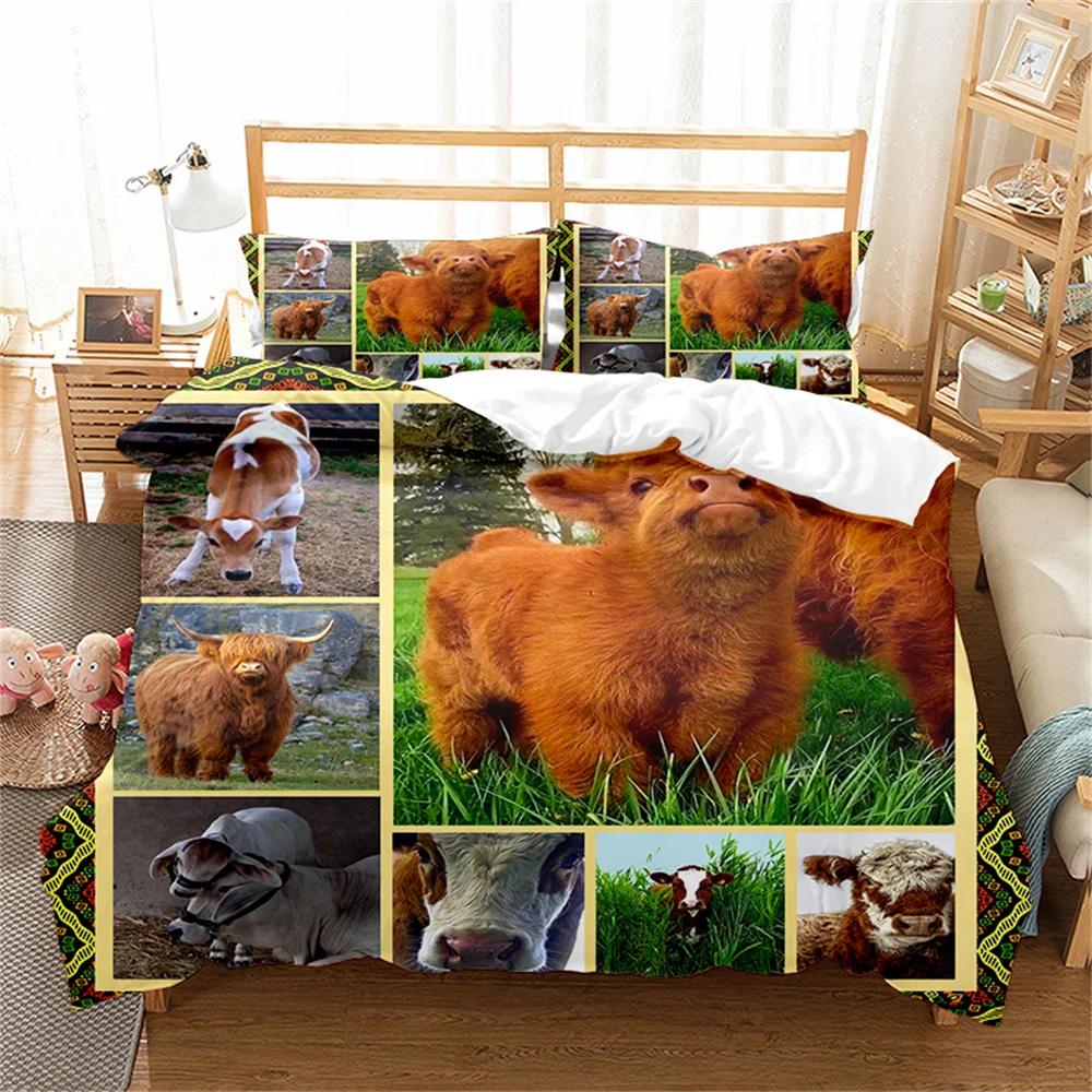 

Carton Animal Soft Duvet Cover Lovely Colorful Cow for Kid Tens Adult People Polyester Comfortable Quilt Cover Animal Picture Join Together Rom Decor 100*200cm Single